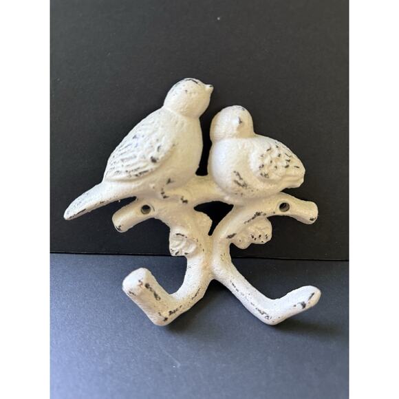 Vintage Bird Coat Hanger Hook Cast Iron Rustic Beige Cottagecore Farmhouse - Picture 3 of 5